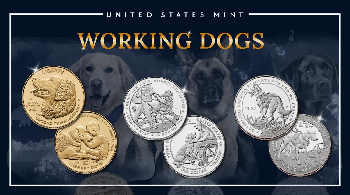usmint's tweet photo. 🐾 Honoring the dogs that serve.

Yesterday at the White House, the United States Mint unveiled the designs for the 2027 Working Dogs Commemorative Coin Program, with some special four-legged guests helping mark the occasion.

Learn more on our website ▶️ https://t.co/f36SHw0XEP https://t.co/Ft1mBG3EBA