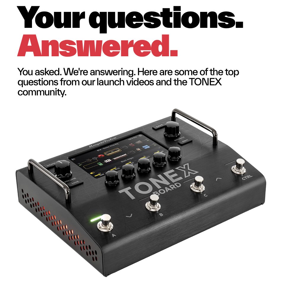 ikmultimedia's tweet photo. TONEX Board: Your questions. Answered. 🎸

Spillover, Tone Models, presets, outputs, effects and more—straight from the TONEX team. Explore the community Q&amp;A and discover your complete guitar rig.  Full Q&amp;A: https://t.co/NOfJyc0ML2 https://t.co/rycCTGaAKq