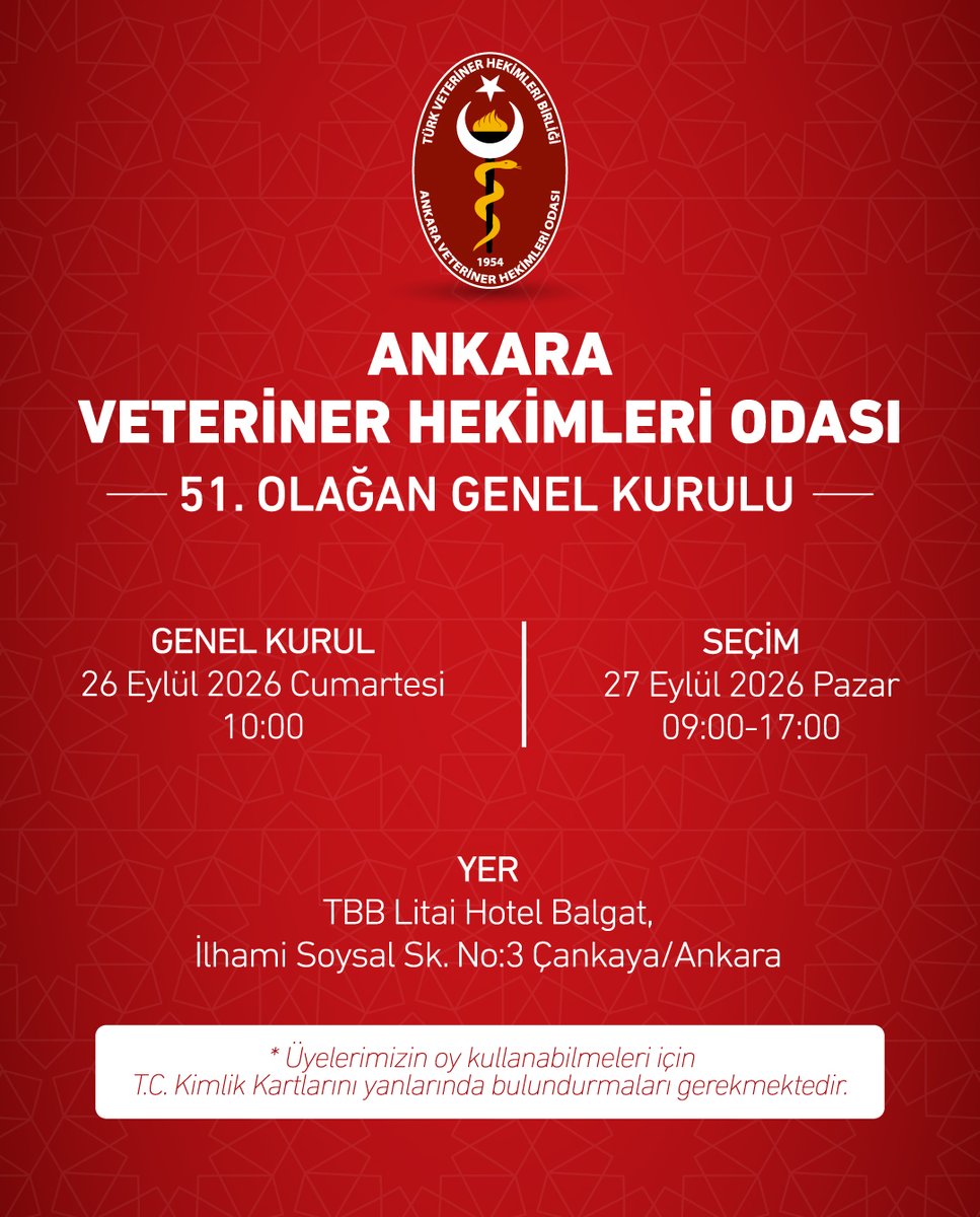 ankaravho's tweet photo. 📢 Ankara Veteriner Hekimleri Odası 51. Olağan Genel Kurulu https://t.co/wwuxS2P1ga