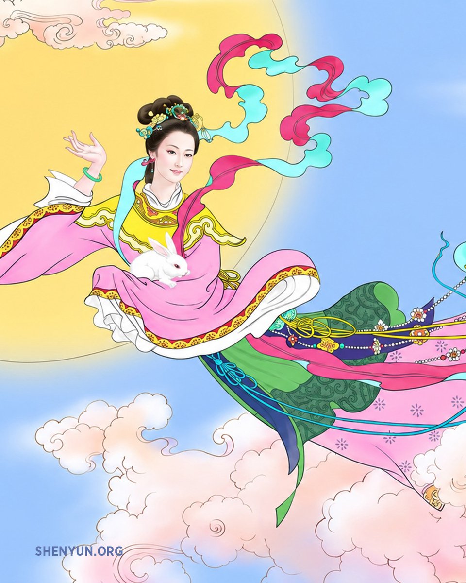 ShenYun's tweet photo. Some see a face in the moon. In Chinese legend, it's a rabbit with a mortar and pestle.

He is grinding herbs into an elixir of immortality, up in the Moon Palace, where he keeps the goddess Chang'e company. Cute and fluffy and white, and not an ordinary bunny at all.

In one Chinese telling of how he got there, the rabbit was tested by a starving stranger who asked him for food. The monkey had fruit to offer. The otter had fish. The rabbit could find nothing but grass, and so he offered himself instead.

Read the full legend: https://t.co/6a2a4Giazn