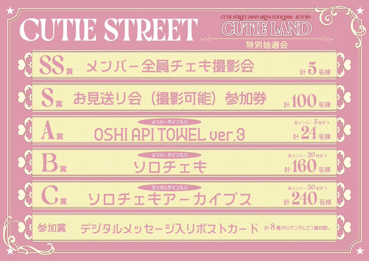 CUTIE_STREET_'s tweet photo. 💎🎉【本日】アリーナツアー 神奈川公演🎉💎

ついに‼️
CUTIE STREET初の全国アリーナツアーが本日より始まります✨

会場で一緒に盛り上がりましょう🎶

9/23(水・祝)
CUTIE STREET
JAPAN ARENA TOUR 2026 -AUTUMN-
『CUTIE LAND』
📍横浜アリーナ
開場15:00　開演17:00

▼グッズ🛍️
https://t.co/EWY93v8ssK
先行販売：10:00〜(予定)

▼抽選会🎯
https://t.co/lgCWtquoAD
先行販売：10:00〜17:00(予定)

▼FC連動💐
https://t.co/4tMk0hVJoS

▼特別サイト🎀
https://t.co/rgatYQa7vu

#CUTIESTREET #きゅーすと
