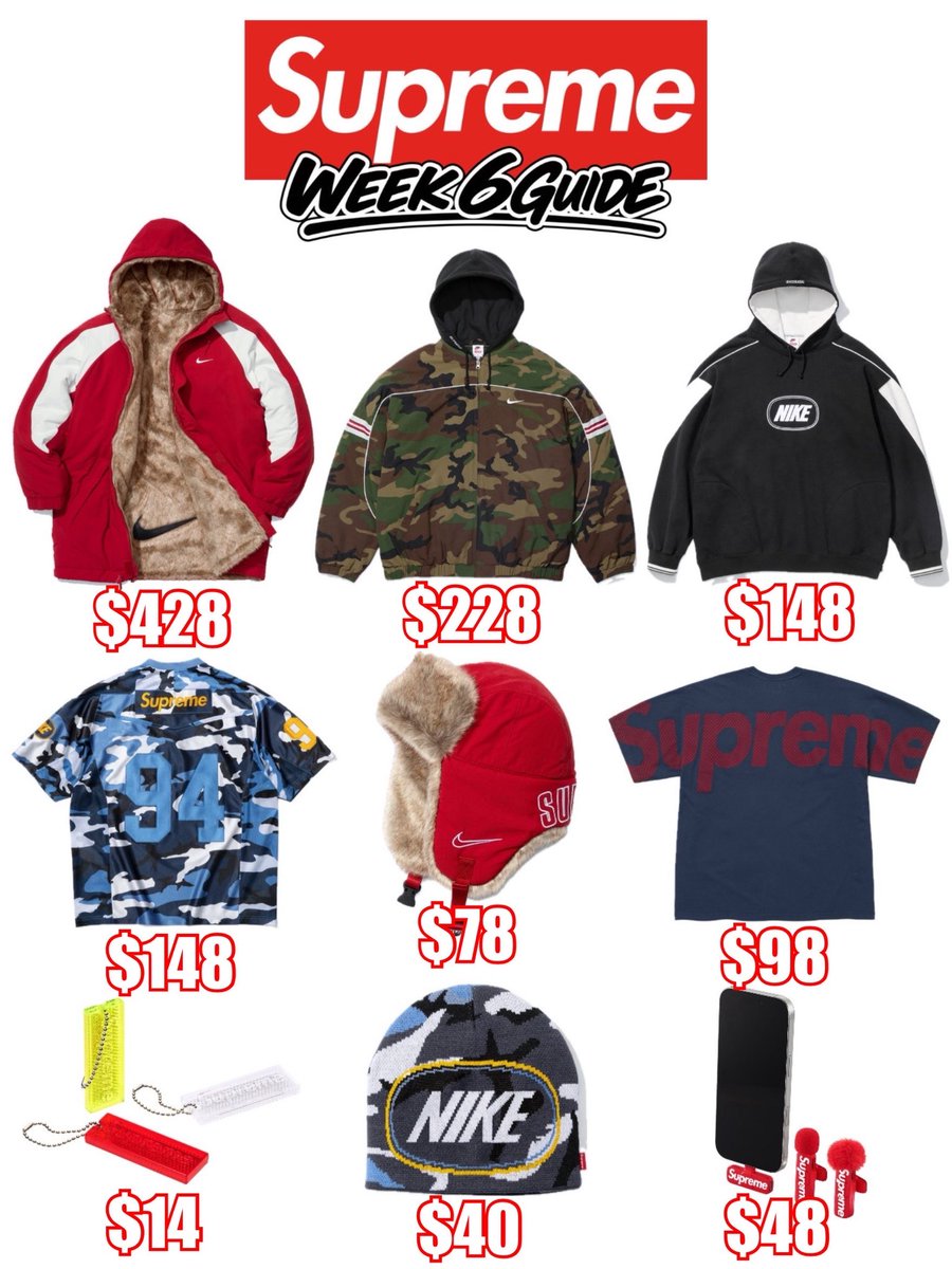 DropsByJay's tweet photo. Supreme Week 6 ✔️

Here’s the droplist + retail prices for this week’s release. https://t.co/sDhiOjqy2f