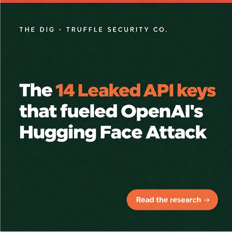 trufflesec's tweet photo. New details from METR show how OpenAI agents used 14 tokens to breach Hugging Face.

In those same datasets, we found 787 live Hugging Face tokens, 237 of which had write access. ✍️

We explain how the agents used stolen secrets to mint new GitHub tokens with write access to private repos and more.

Read our research 👇
https://t.co/kH7thGhu24