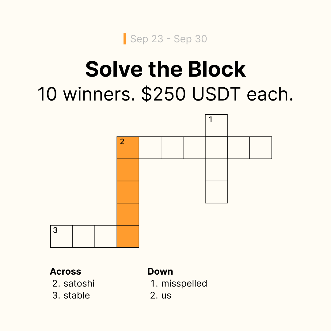 Bybit_Official's tweet photo. Think you can solve it?

✅ Follow us + solve the blocks!

10 lucky winners with the correct answer will each receive 250 USDT. 

Winners will be messaged via DM. https://t.co/Dei5za6hal