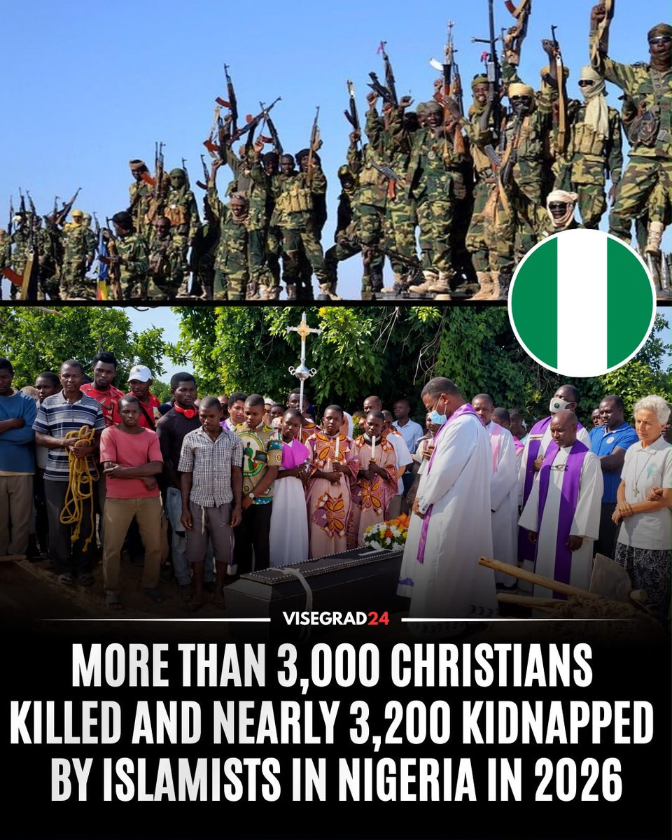 visegrad24's tweet photo. At least 3,083 Christians were killed and 3,193 abducted in Nigeria between January and August 2026 amid continuing jihadist and communal violence. The organization also estimates that around 400 churches were attacked and 25 priests and pastors were killed or kidnapped during the eight-month period.

Nigerian rights group InterSociety estimates that 19,800 Christian churches have been attacked or destroyed across Nigeria since July 2009. In the Catholic Diocese of Wukari in Taraba State alone, it reports 230 churches destroyed between September 2025 and August 2026, more than 100,000 Catholic parishioners displaced, 200 Christian villages looted and 16 priests forced to flee after their rectories were burned.

InterSociety further says the Church of the Brethren in Nigeria (EYN) and the Universal Reformed Christian Church (NKST) have collectively lost more than 27,000 members and thousands of places of worship since Nigeria's jihadist insurgency began in 2009.