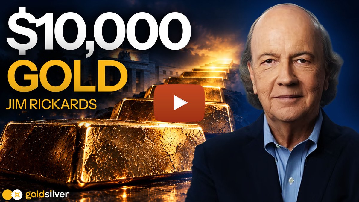 GoldSilver_com's tweet photo. Jim Rickards says $10,000 gold could arrive by mid-2027.

Not because of a forecast — because of arithmetic. Once gold clears a higher base, the next $1,000 step is a smaller percentage move than the last one. Easier, not harder.

Central banks are still buying. Mine supply is still flat. And Rickards calls the Fed's latest rate hike a mistake — fighting inflation it was never built to reach.
 
Watch the full breakdown: https://t.co/0v0rPLnqdo