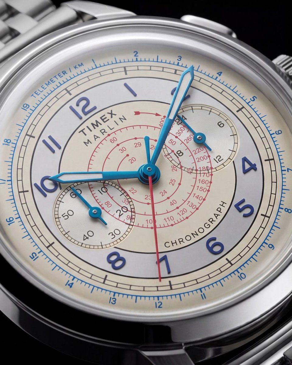 timex's tweet photo. Clean Case. Complex Dial. Pure Mid-Century Charm.

The Marlin® Neo Classic Chronograph takes the essence of our iconic Marlin and emphasizes its vintage roots with a streamlined 40mm stainless-steel case, intricate telemeter and tachymeter scales, detailed sub-dials, and a domed acrylic crystal. Choose from a cream dial with metallic blue hands on stainless steel or black leather, or a silver-tone dial with light blue sub-dials on rich brown leather.

Shop the watch: https://t.co/W0vqv4UbpH

#timex #analoglife