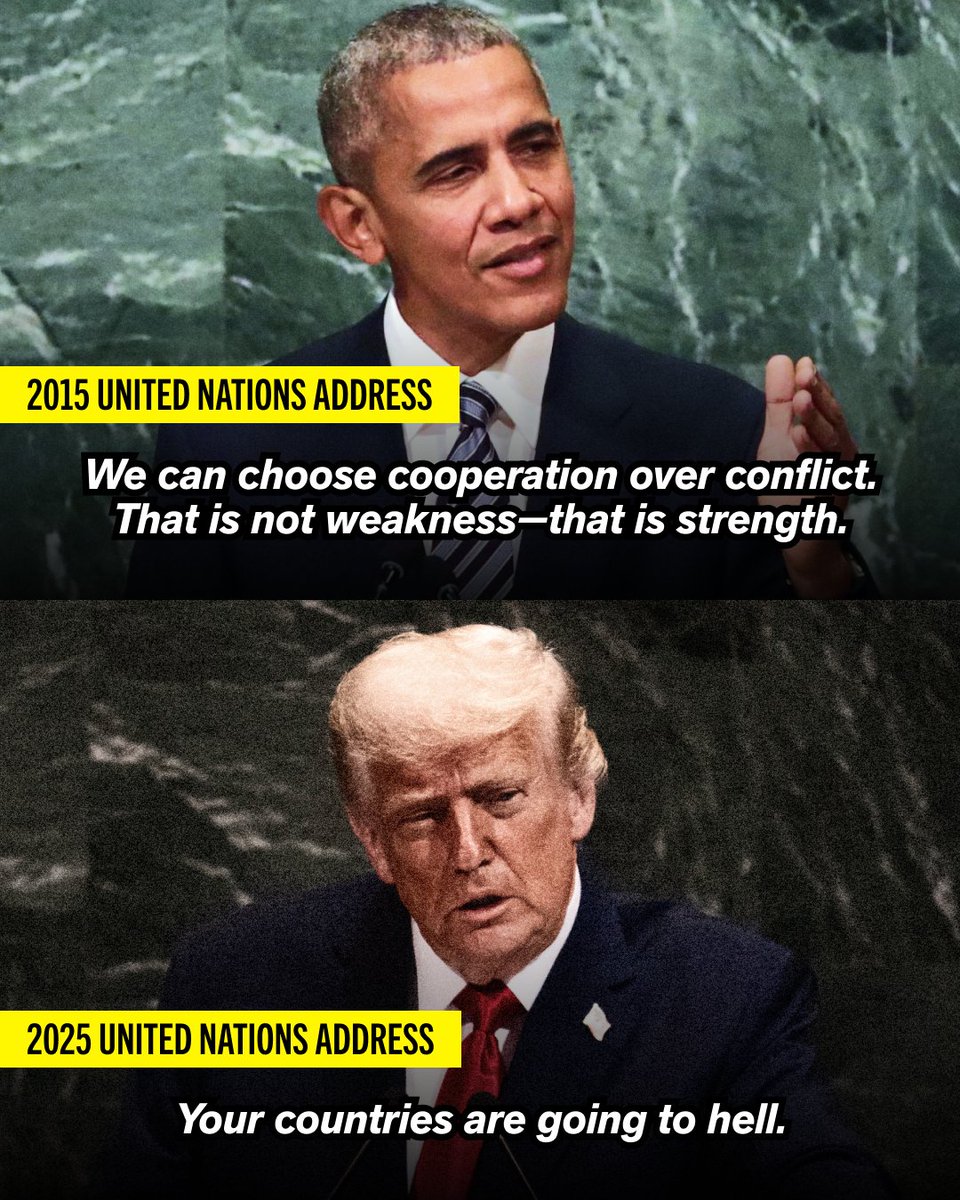 TheDemocrats's tweet photo. Two presidents at the U.N., 10 years apart.

The difference couldn't be clearer. https://t.co/EuuK2V8O7b