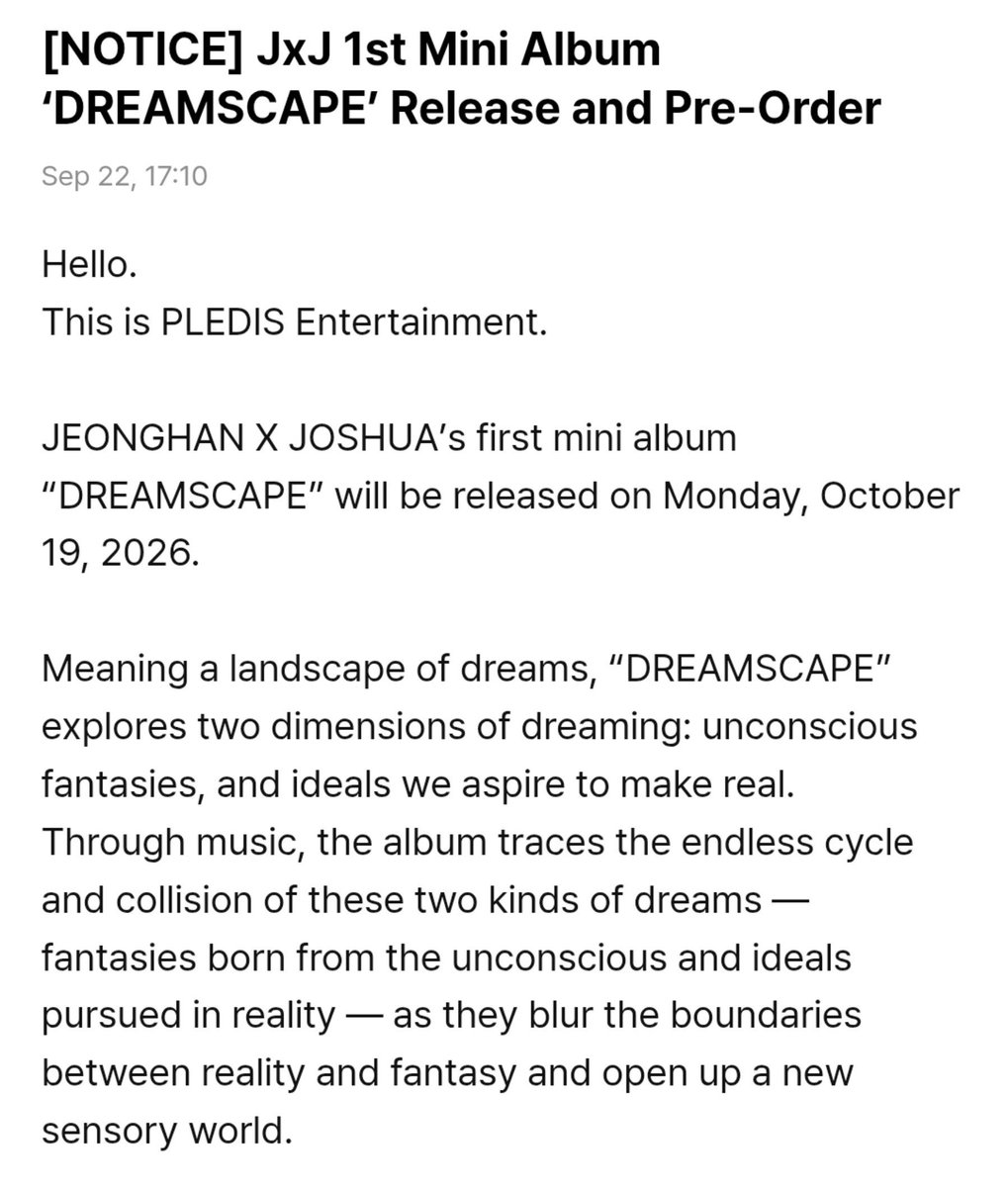 jeonghannisms's tweet photo. "as dreamers moving between reality and fantasy, jeonghan and joshua will deliver a captivating audiovisual experience, drawing on the aesthetic tension created as the boundary between the two begins to disolve".

jeonghan x joshua 'dreamscape' is coming on october 19th 6pm kst. https://t.co/C1qyLJ1IdN