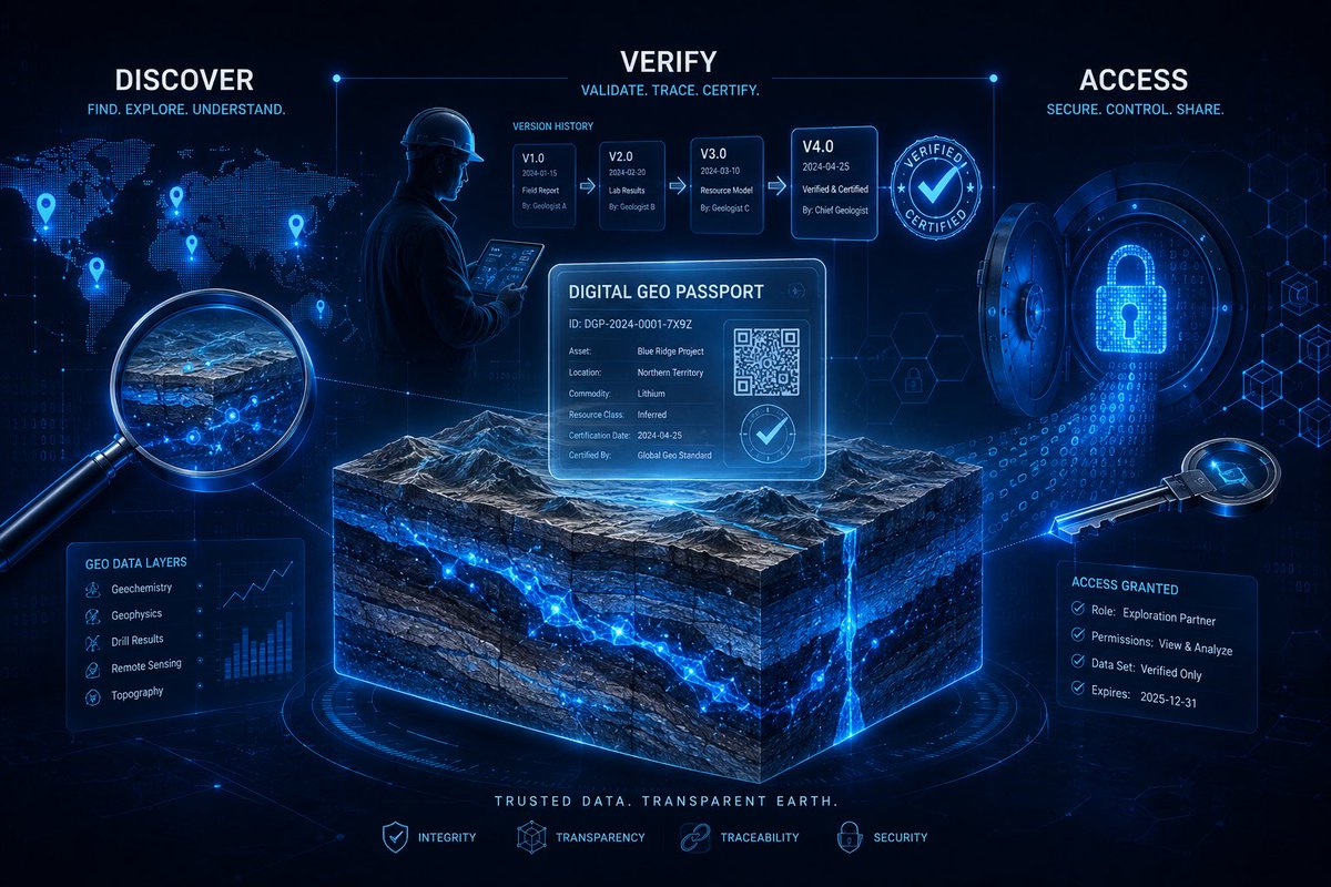 GeoTicker's tweet photo. What is GeoTicker?

A global platform for verified, secure geological data exchange:
🔎 Discover — a digital passport for every object
☑ Verify — independent professional assessment
🔐 Access — encrypted, controlled disclosure
#GeoTicker #RWA #GeologicalData https://t.co/H2jJ2rdxog