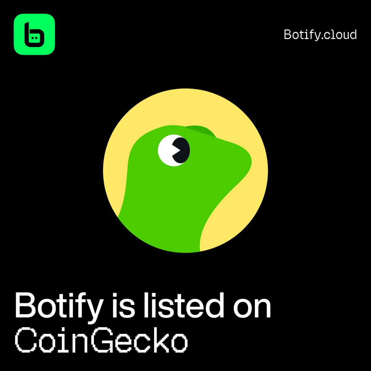 BotifydotCloud's tweet photo. day 2.

already listed on coingecko.

$BOTIFY moves fast. 🤖

https://t.co/Dm2eaWnfXU https://t.co/9Eal3D6LHH