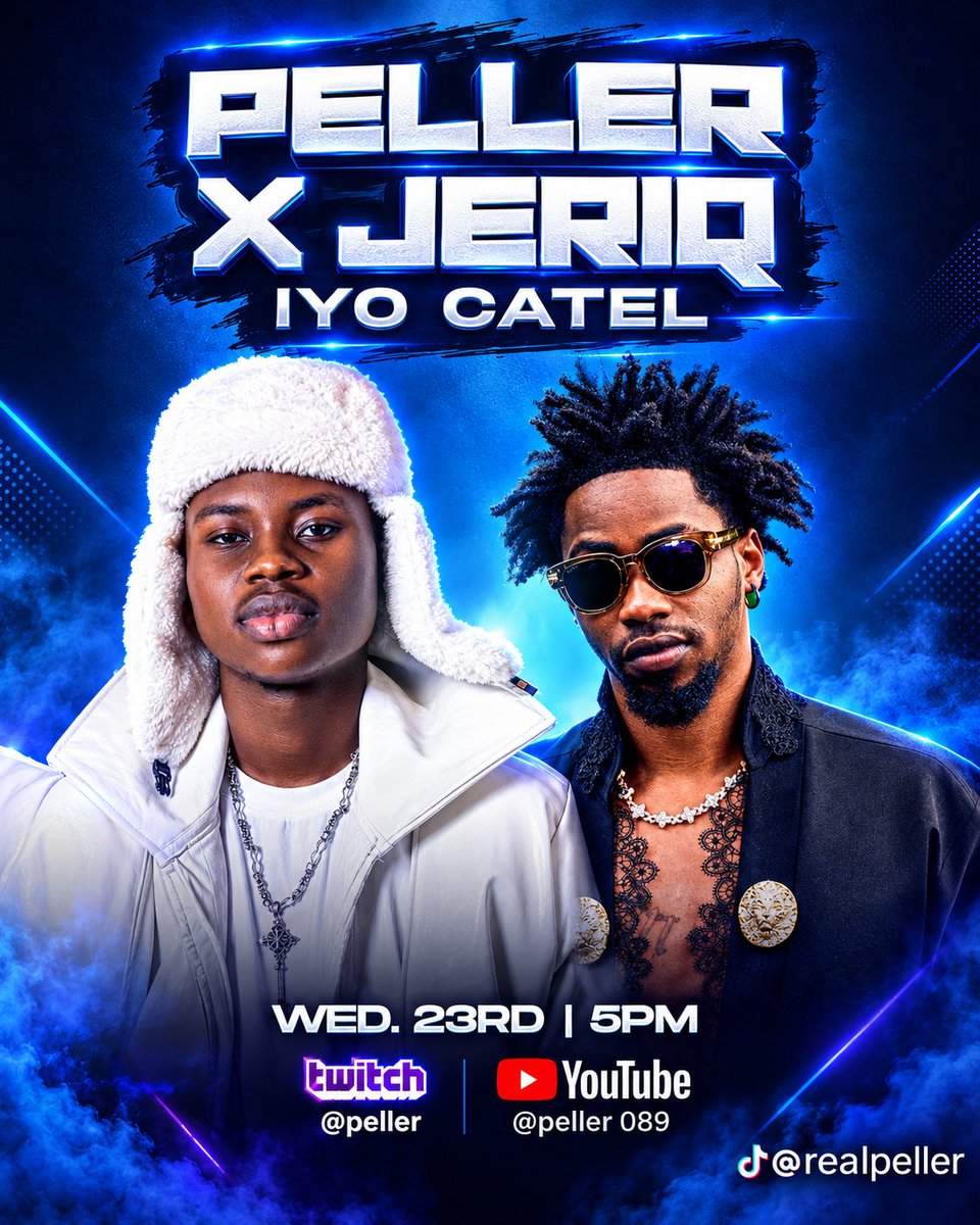 Threexixty360's tweet photo. Two forces. One stream. 🔥🦂💙
Peller × Jeriq loading…
Wednesday 23rd | 5PM
follow peller on Twitch &amp; YouTube. 
Pure vibez and laughter as usual✅🔥

Trust me e no go boring like flopiefe❌ https://t.co/MMyJgGdmgC