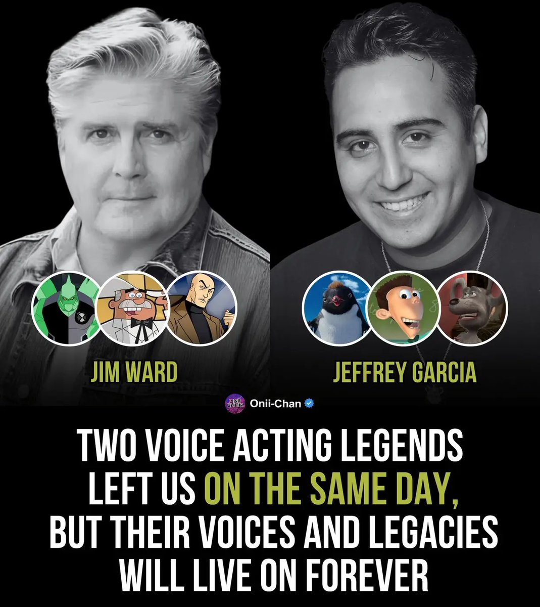 oniichanph's tweet photo. Their voices made us laugh for years. Their legacies will keep doing it

On December 10, 2025, voice acting lost both Jim Ward and Jeff Garcia, two performers whose characters became part of completely different childhoods on the very same day.

Jim Ward was a true voice-acting chameleon. He gave The Fairly OddParents the larger-than-life Doug Dimmadome and Chet Ubetcha, became Captain Qwark in Ratchet & Clank, and voiced characters including XLR8 in Ben 10. His decades of animation and gaming work earned him a Daytime Emmy.

Jeff Garcia brought pure chaos and energy to Sheen Estevez in Jimmy Neutron, then carried that character into Planet Sheen. He also voiced Pip in Barnyard and Rinaldo in Happy Feet, leaving behind characters fans can recognize from a single line.

They left us on the same day, but the voices they gave our childhoods will keep speaking for generations. Rest in peace, Jim Ward and Jeff Garcia.