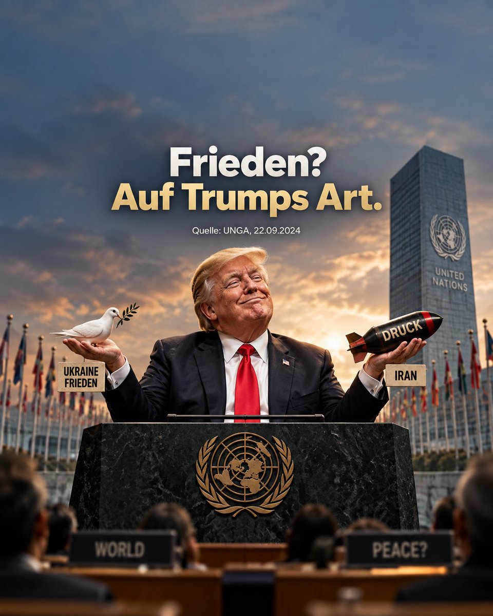 Saliyaprojects's tweet photo. 🎯 Darum will Trump den Ukraine-Krieg beenden.

🗣️ Zumindest sagt er das.

🕊️ Trump will Frieden.

⚔️ Beim Iran setzt er auf Stärke und Druck.

🤝 Seine Idee: Frieden durch Stärke.

❓ Aber kann man Kriege so wirklich beenden?

#Trump #Ukraine #UN https://t.co/Z4Tcu0zyjZ