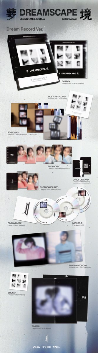 updatingsvt's tweet photo. [DREAMSCAPE] 260923 JEONGHAN x JOSHUA 1st Mini Album 'DREAMSCAPE' | Album Inclusions

Regular ver
🌼 Daydreamers ver / 🌌 Dreamchasers ver
- Photobook
- Photocard (1 out of 4 random)
- Unit photocard
- Lyrics QR card
- CD envelope + CD-R
- Tracing paper poster
- Mini photobook

☁ Dream Record ver
- Outbox
- Postcard cover
- Postcard
- Photocard (1 out of 6 random)
- Unit photocard
- Lyrics QR card
- CD envelope
- CD-R (1 out of 3 random)
- Sticker
- Poster

🌿 Weverse Album ver
- Card holder
- QR card
- Photocard (1 out of 6 random, with same member as QR card)

🌿 KiT ver
- Album package
- Ball chain
- Title & credit card
- Postcard
- Photocard
- Selfie photocard

#JEONGHAN #정한 
#JOSHUA #조슈아