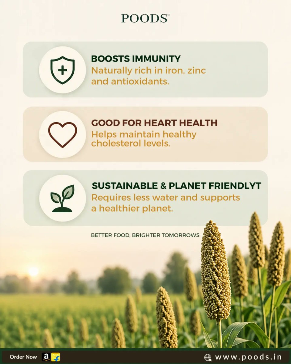 poodswellness's tweet photo. 🌾 Small Grains. Big Benefits.  Adding millets to your daily diet is a simple way to make your meals more wholesome. Rich in essential nutrients and fibre, millets can support digestion, healthy weight management, immunity and heart health.  

#Millets #MilletFlour #RagiFlour https://t.co/WMVy8NTiSp
