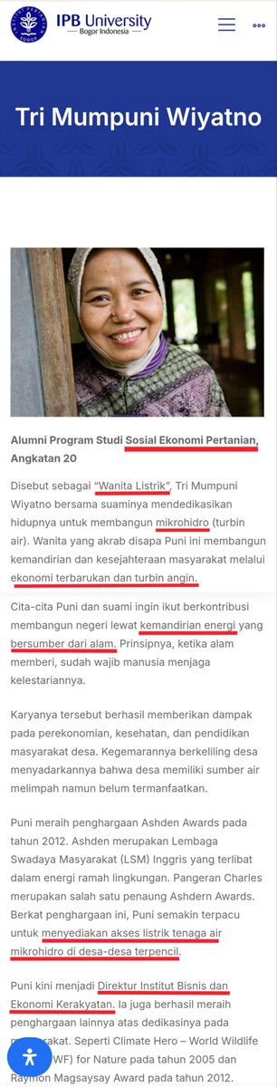 gumpnhell's tweet photo. Mbak ini belum tau ttg Tri Mumpuni, "Wanita Listrik" yg dpt berbagai penghargaan dunia krn kontribusinya dlm pemberdayaan listrik mandiri di 80-an lebih lokasi terpencil di Indonesia (&amp; Filipina).

Dia alumni progdi Sosial Ekonomi Pertanian IPB. Studi lanjutnya juga soshum. 🤣 https://t.co/UBzsRg7wfi
