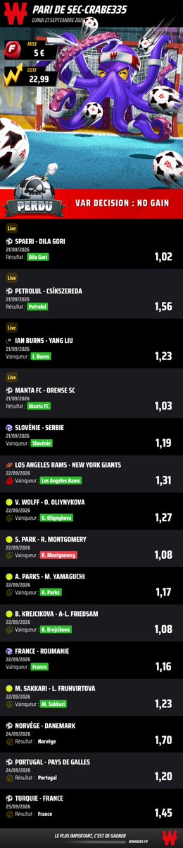 dams54710's tweet photo. @WinamaxSport Merci pour les 5€ mais la chance n'est définitivement pas avec moi 🤣 https://t.co/FBRSHjUf5E