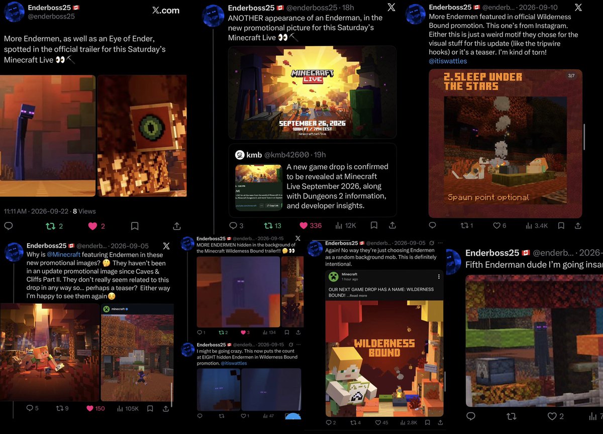 enderboss25's tweet photo. I think this puts us at 12 or 13 total Endermen in all of the Wilderness Bound promotion. Plus some Eye of Enders. Tell me I’m going crazy. I guess we’l see this Saturday! 😆👀 https://t.co/QHhGpTGL5b