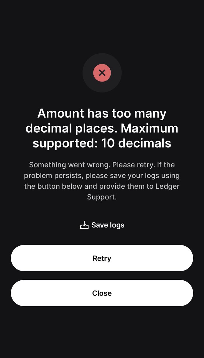 TvWithtray's tweet photo. Does anyone know how to fix this? Tried moving Canton canton-network:native from .@Ledger to .@UpholdInc  but got this error. 😬 https://t.co/4p908WHaxG