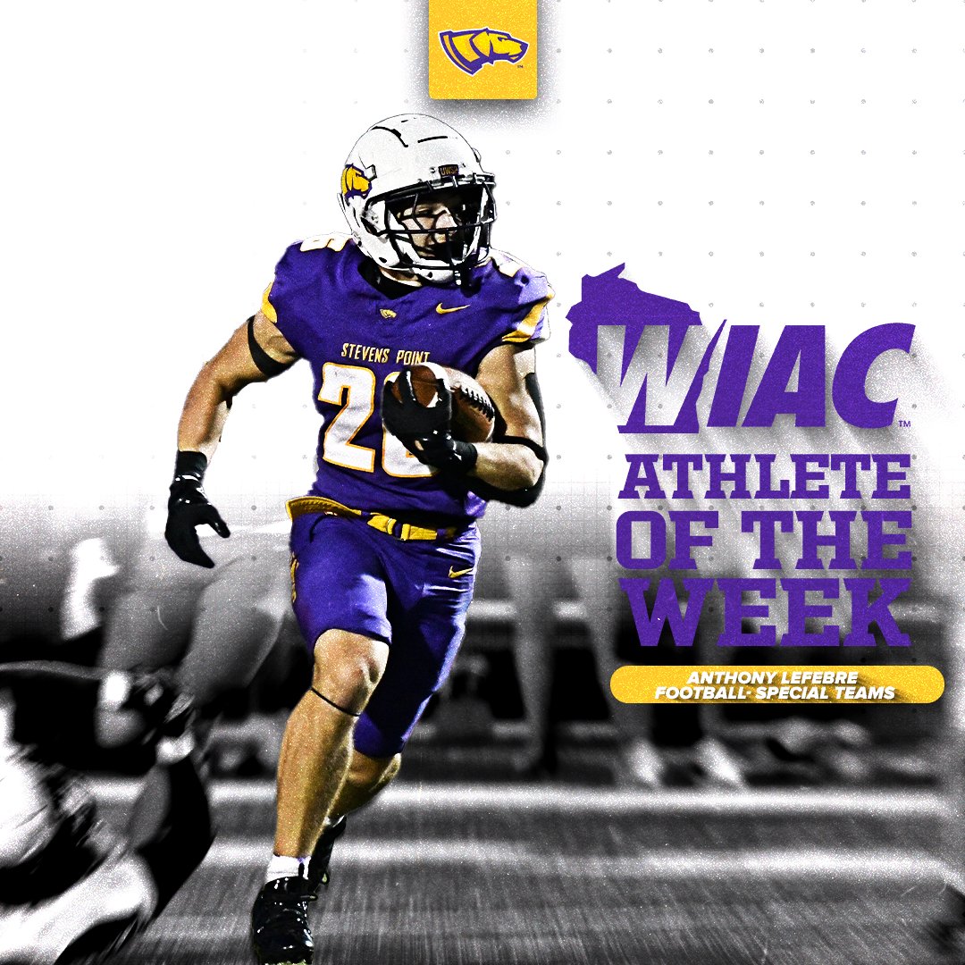 UWSPAthletics's tweet photo. Congratulations to @UWSPFootball's Anthony Lefebre on earning WIAC Special Teams Athlete of the Week!

#D3FB #1Point https://t.co/dQ8hOvAVFd