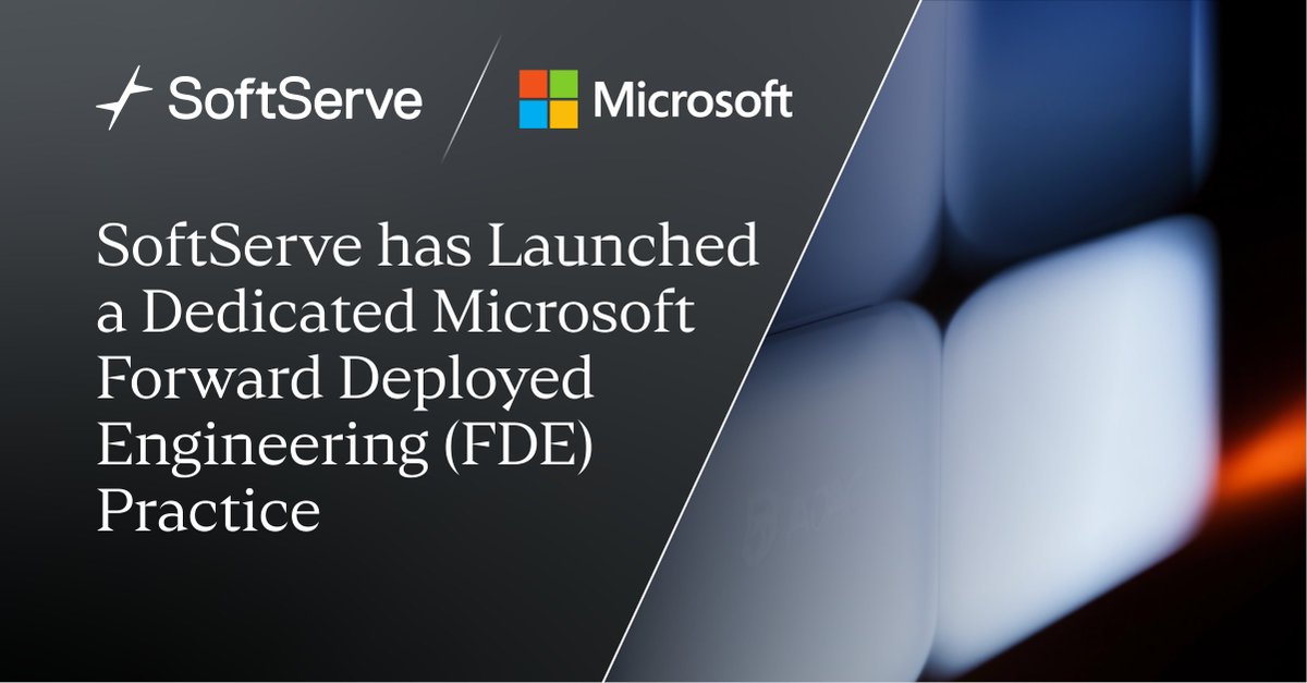 SoftServeInc's tweet photo. Organizations need partners who can work inside their business context, redesign critical workflows, and turn @Microsoft capabilities into systems that handle, manage, and supply trusted results with measurable success rates.

Our dedicated FDE practice is built to help Microsoft customers capitalize on the potential of AI for their businesses. 
 
Read more: https://t.co/LpOzD2sMBi