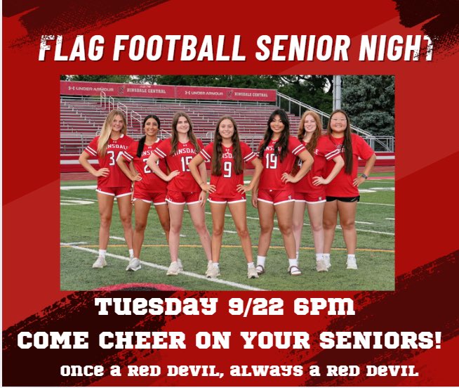 RedDevilsAD's tweet photo. TONIGHT!! Girls Flag Football Senior Night, come out and support your Red Devil Seniors as they take on Lake Park at 6pm! https://t.co/6AJTBkd2J8