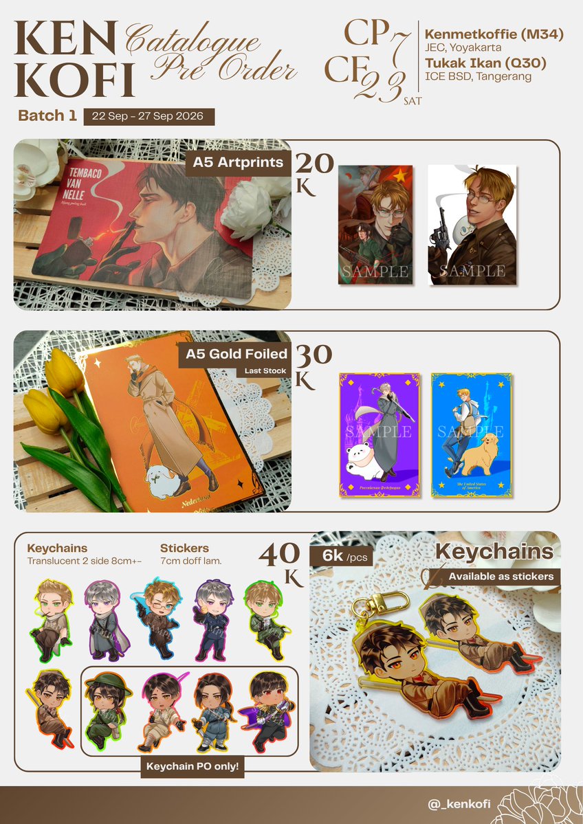 _kenkofi's tweet photo. [❤️&amp;🔁 appreciated!]

☕ Kenkofi CP7 &amp; CF23 PO Batch 1 is open! ☕ 

📍 Pick-Up OTS Comipara7 (Both days) &amp; CF23 (Day 1 only)
⏰ Pre Order period: 22-27 Sep
🔶 Fandoms: Hetalia and Jaadugar (Sitara)

#Comifuro23 #CF23 #Comipara7 #Cmpr7
🔗 Form link below replies ↓ https://t.co/NsbbHIkcAF
