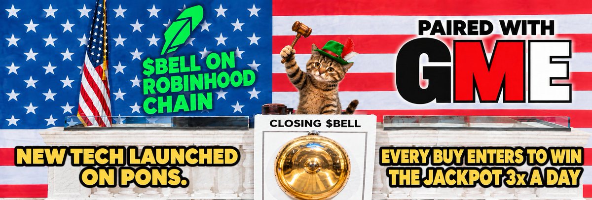 ClosingBellOnRH's tweet photo. @RobinhoodApp stocks paired with memecoins

CLOSING $BELL is paired with $GME and pays out jackpot 3x a day-
NYSE open, lunch &amp; closing bell.

$500+ in GameStop shares paid out already! https://t.co/UVEFltsouY