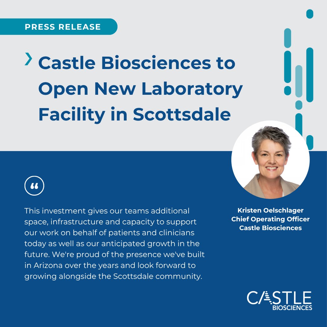 CastleBio's tweet photo. Castle announces the opening of its new laboratory and office facility in Scottsdale, Arizona, and will commemorate the milestone with a grand opening celebration at the new facility, located at 8667 E. Hartford Drive, on Tuesday, October 6, 2026, at 3:30 pm MST. The new 55,000-square-foot facility expands Castle's operational footprint in Arizona to support growing test volumes and long-term growth.

Press release: https://t.co/hQijB7912N