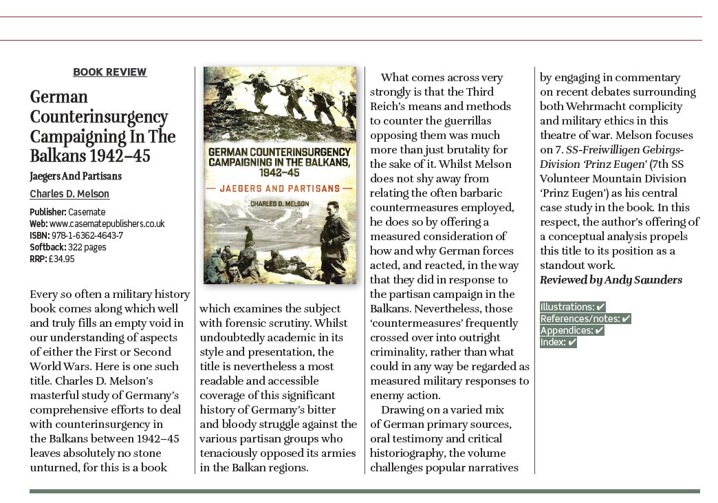 Script_Military's tweet photo. 🔉New review!
📖German Counterinsurgency Campaigning in the Balkans, 1942–45: Jaegers and Partisans in Iron Cross Magazine

'Charles D. Melson’s masterful study … leaves absolutely no stone unturned.' 
 'A standout work.'

🛒 https://t.co/1vKMg1GNcw https://t.co/I2V4vsrNlz
