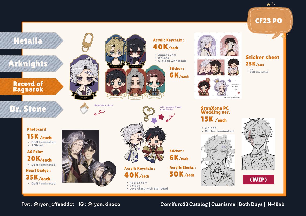 ryon_cffeaddct's tweet photo. (Share's are appreciated)
Rin五 CF23 PO is open! ✨

🐰 PO Period : 22 Sept - 1 Okt 2026 | ⚠️ Mail-order 10 Okt
🐰 Fandom : Arknights, Dr. Stone, Hetalia, Record of Ragnarok
🐰 Pick-up : Booth "CUANISME" N-49ab, MO

Linkbelow ↓
#cf23 #comifuro23 #cf23catalogue https://t.co/ObTKo0Kl8U