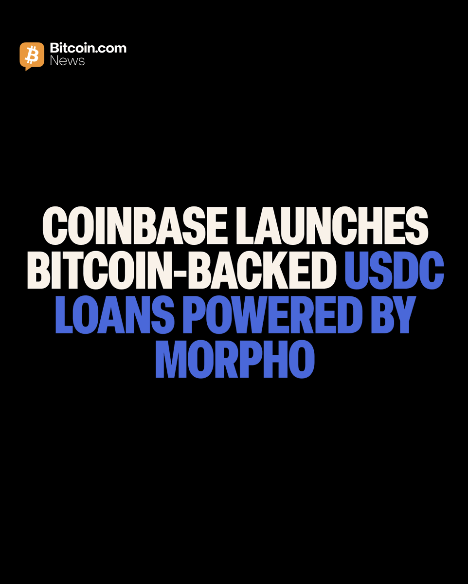 BitcoinNews's tweet photo. JUST IN: 🔵 Coinbase offers #Bitcoin-backed USDC loans starting at 5.1%, powered by Morpho's onchain lending protocol.

U.S. borrowers can access up to $5M USDC against their $BTC and other crypto, with no repayment schedule and no taxable event on the borrow. 🇺🇸 https://t.co/XDoLwaQxjy