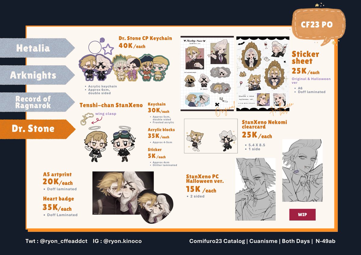 ryon_cffeaddct's tweet photo. (Share's are appreciated)
Rin五 CF23 PO is open! ✨

🐰 PO Period : 22 Sept - 1 Okt 2026 | ⚠️ Mail-order 10 Okt
🐰 Fandom : Arknights, Dr. Stone, Hetalia, Record of Ragnarok
🐰 Pick-up : Booth "CUANISME" N-49ab, MO

Linkbelow ↓
#cf23 #comifuro23 #cf23catalogue https://t.co/ObTKo0Kl8U
