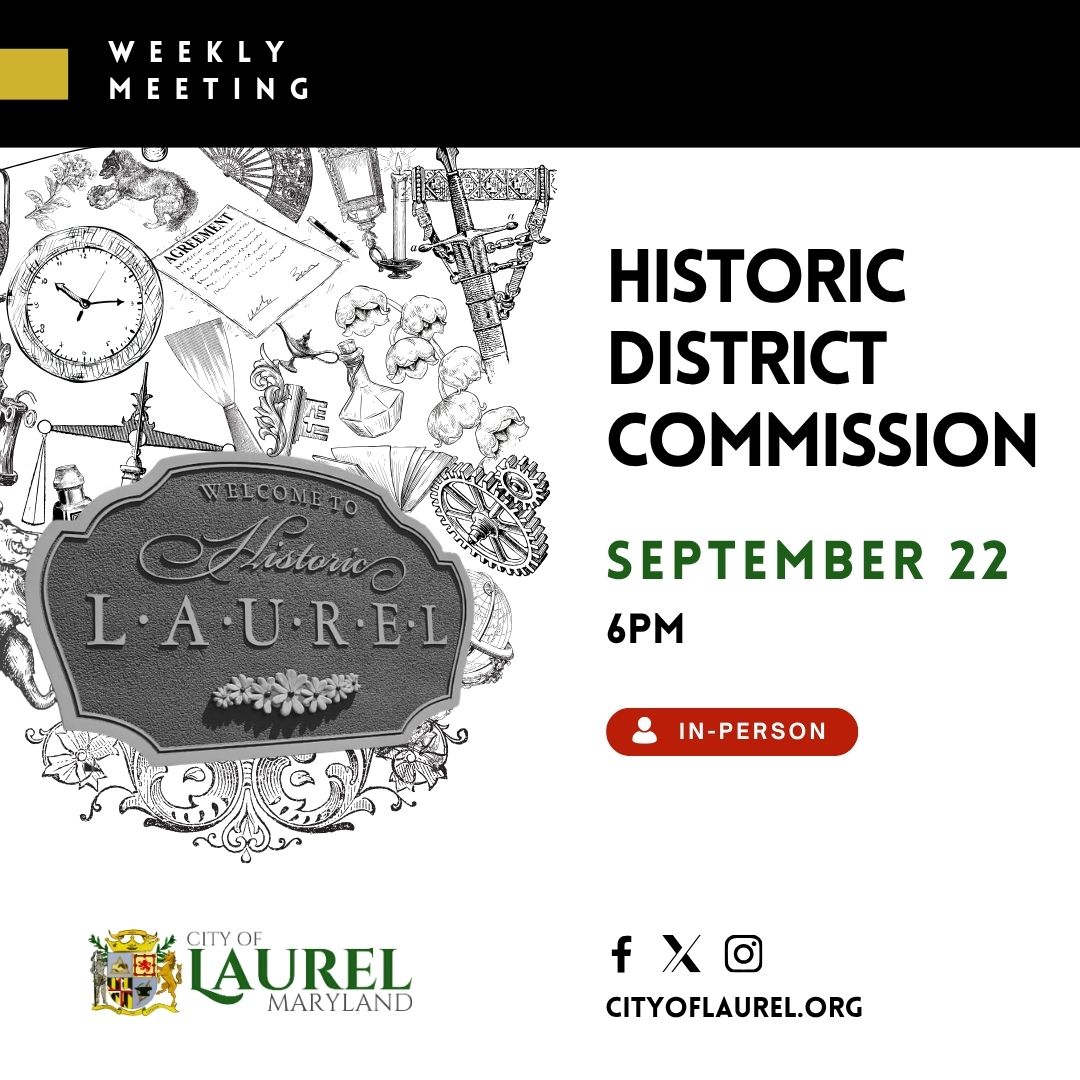 LaurelTVorg's tweet photo. There will be an in-person Historic District Commission meeting tonight (9/22) at 6p at 8103 Sandy Spring Road.

Watch the meeting live on Comcast channels 996 or 71, Verizon 12, or stream it: https://t.co/XlNJoxDU0K

View the agenda: https://t.co/vgkvC8UPj8 https://t.co/FC1OVgAkFH