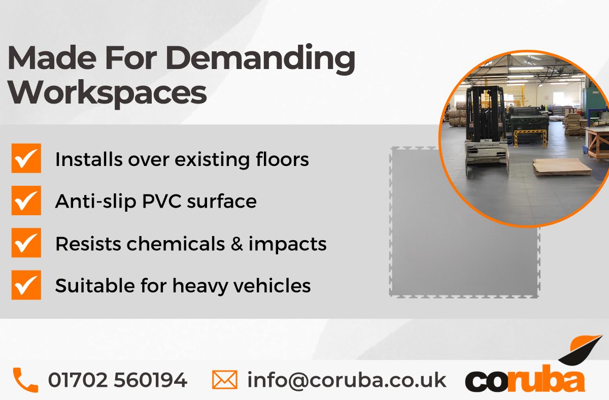 CorubaDirect's tweet photo. High-traffic routes, machinery areas and loading zones can wear faster than less-used areas.

With Ecotile's modular design, damaged sections can be replaced without removing large areas of otherwise usable flooring, helping keep disruption to a minimum. https://t.co/Ojq5ATnDQZ https://t.co/9sUKPMHCEZ