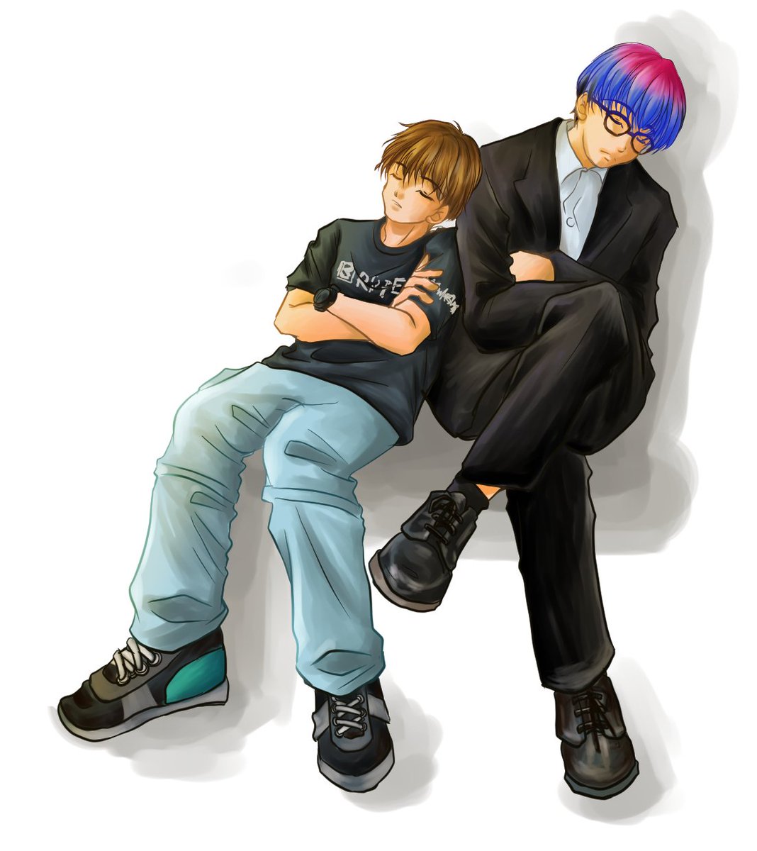 miconeconya's tweet photo. 久しぶりのお絵かき
初めて描いたよ
松丸くん＆わちさん
この前の山手線謎の構図が好きすぎる（構図はトレスしてます） https://t.co/M9KcB6IT66