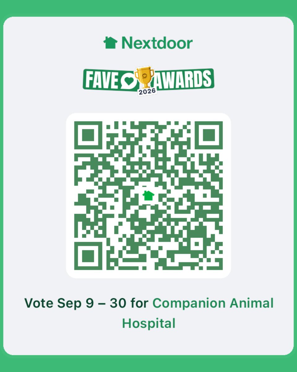 cahofwaller's tweet photo. 🏆 Help make Companion Animal Hospital of Waller a 2026 Nextdoor Neighborhood Fave!

If our team has made a difference for you and your pet, we would be honored to have your vote. Scan the QR code in the graphic or vote through the link in the comments below between September... https://t.co/9L2C6cwU8m