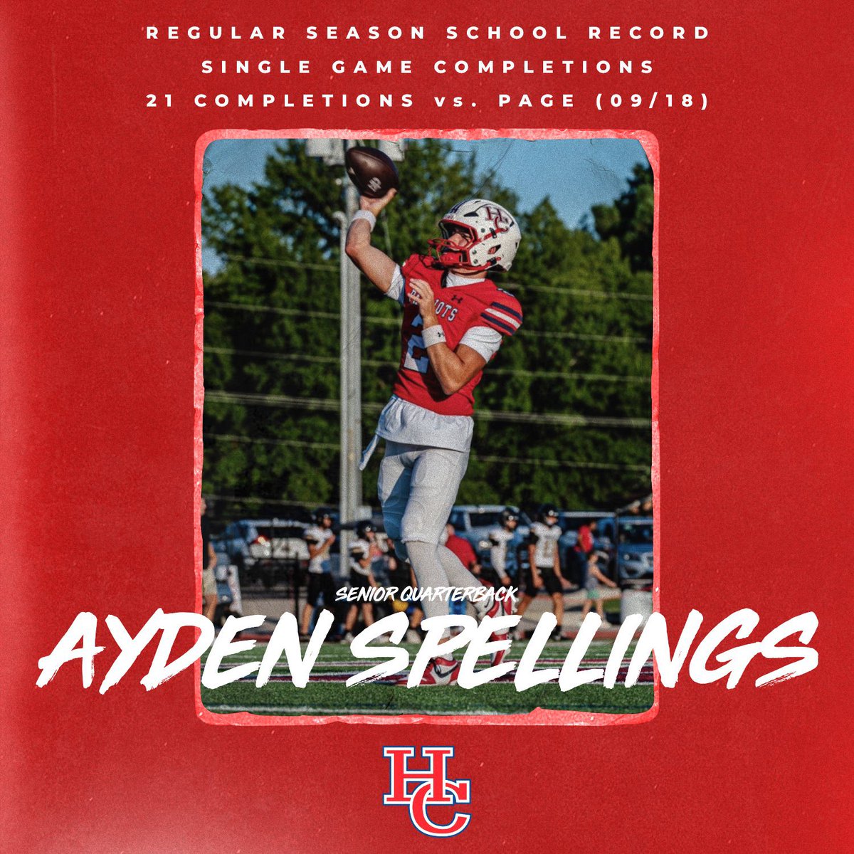 HCPatriotsFB's tweet photo. A couple of regular season single game records were set last Friday night.

#GBR @AydenSpellings https://t.co/YoK4CMvDsU