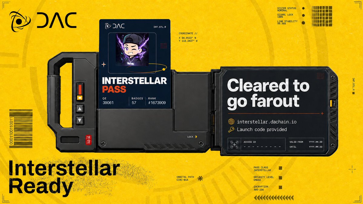 thorrlts's tweet photo. Giai đoạn "Interstellar" của @dac_chain :
 Bài toán tích lũy Vị thế cho người dùng sớm

Việc một Layer 1 chuyển mình từ Testnet ("Inception") sang Mainnet ("Interstellar")
 không chỉ là bản cập nhật kỹ thuật. Dưới góc nhìn đầu tư, đây là cửa sổ thời gian hẹp để dòng tiền thông minh (Smart Money) tối ưu hóa quyền lợi Airdrop và các đặc quyền vận hành.

@dac_chain  hiện đã mở cổng đăng ký trước cho Interstellar Mainnet. 
Nếu bạn đã có dữ liệu tương tác từ Testnet, việc bảo vệ và gia tăng vị thế lúc này là bắt buộc.

Chiến lược hành động tối ưu cho giai đoạn Interstellar:

Đồng bộ hóa dữ liệu:
 Sử dụng chính xác địa chỉ ví đã tương tác trên Testnet để hệ thống ghi nhận lịch sử đóng góp của bạn.

Hoàn thiện định danh xã hội:
 Liên kết X, Discord, Telegram để thiết lập đầy đủ "Interstellar Card".

Lưu trữ "Hidden Launch Code": 
Đây là biến số quan trọng nhất. Đoạn mã ẩn này sẽ đóng vai trò như chiếc chìa khóa giải mã phần thưởng hoặc quyền lợi đặc biệt (multiplier) khi Mainnet chính thức khởi chạy. Đừng làm mất nó.

TGE và việc niêm yết trên các sàn Tier-1 đã được xác nhận. Hành động ngay bây giờ để đảm bảo bạn không bị bỏ lại phía sau khi thanh khoản chính thức đổ vào mạng lưới.

📌 Link Đăng ký Interstellar Mainnet: 
https://t.co/rouYyDWLlg

Tham khảo thêm thông tin để tối ưu hóa vị thế Pre-TGE:

🎯 Claim Role Airdrop: 
https://t.co/O3WJttKzkc

🚀 Săn Buzzdrop/Pre-TGE: 
https://t.co/ySXUyu0uTC

🌐 Research X: 
https://t.co/CtpjA9jC2b

Tôi đã có thẻ sứ mệnh trong tay. Hẹn gặp lại các bạn ở cổng khởi hành của Interstellar Mainnet!
$DACT #DAC @DAC_CHAIN #Layer1 #MainnetLaunch #CryptoAnalysis #SmartMoney