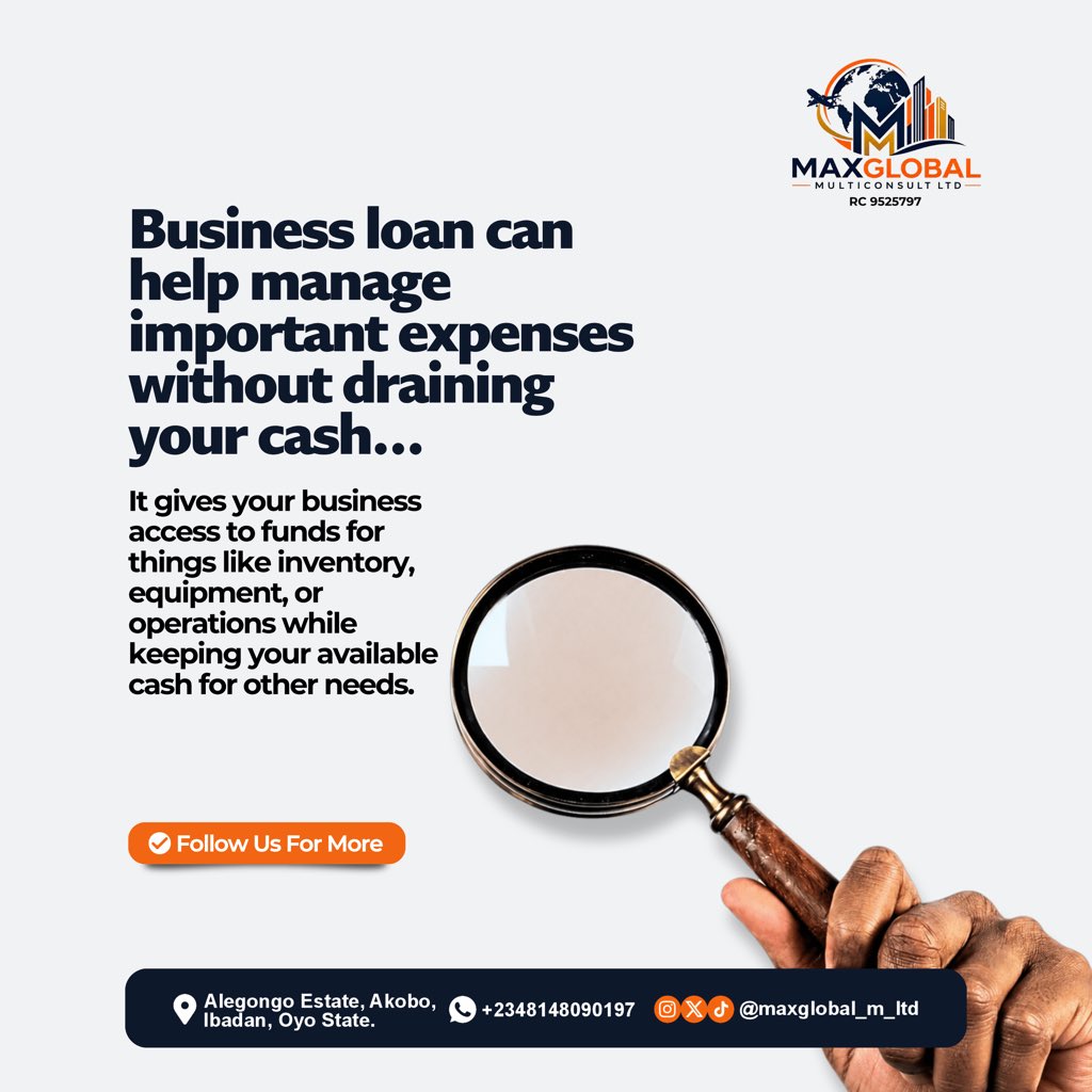 maxglobal_m_ltd's tweet photo. Did you know that a business loan can help manage important expenses without draining your cash…

This is how… >>>>

#DidYouKnow #BusinessLoan #Business #Finance https://t.co/dD7qgPWHlM