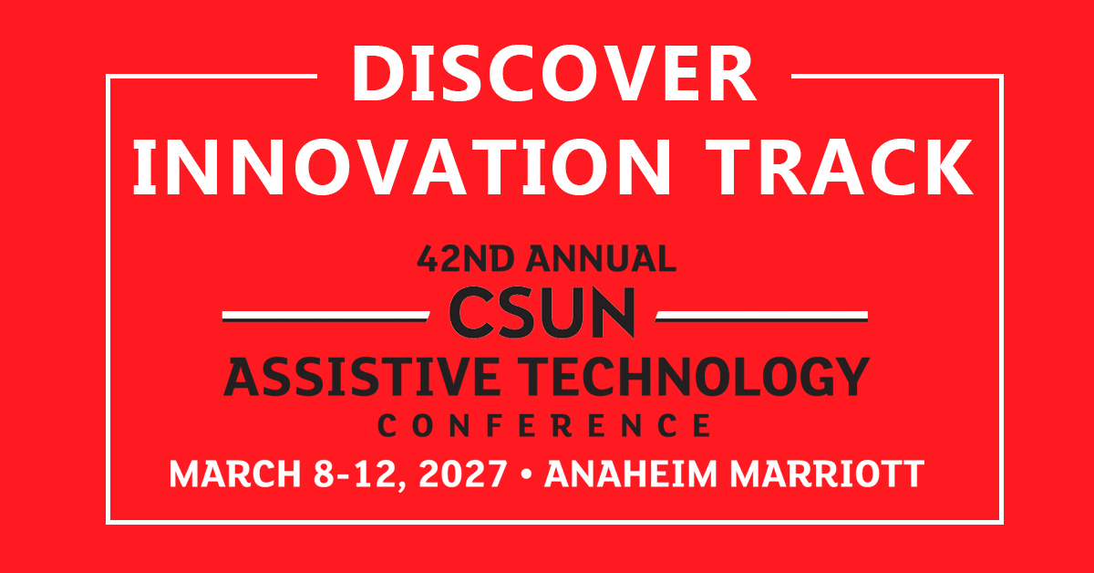 CSUNCOD's tweet photo. Today is the final day to bring your emerging ideas, technologies, and solutions to the #CSUNATC27 Innovation Track.

Connect your work with the global CSUN AT Conference community.

Submissions close today at 3:00 PM PT.

https://t.co/uhP1LZrF3u
#A11y #Innovation #AssistiveTech https://t.co/fErUpC3Zez