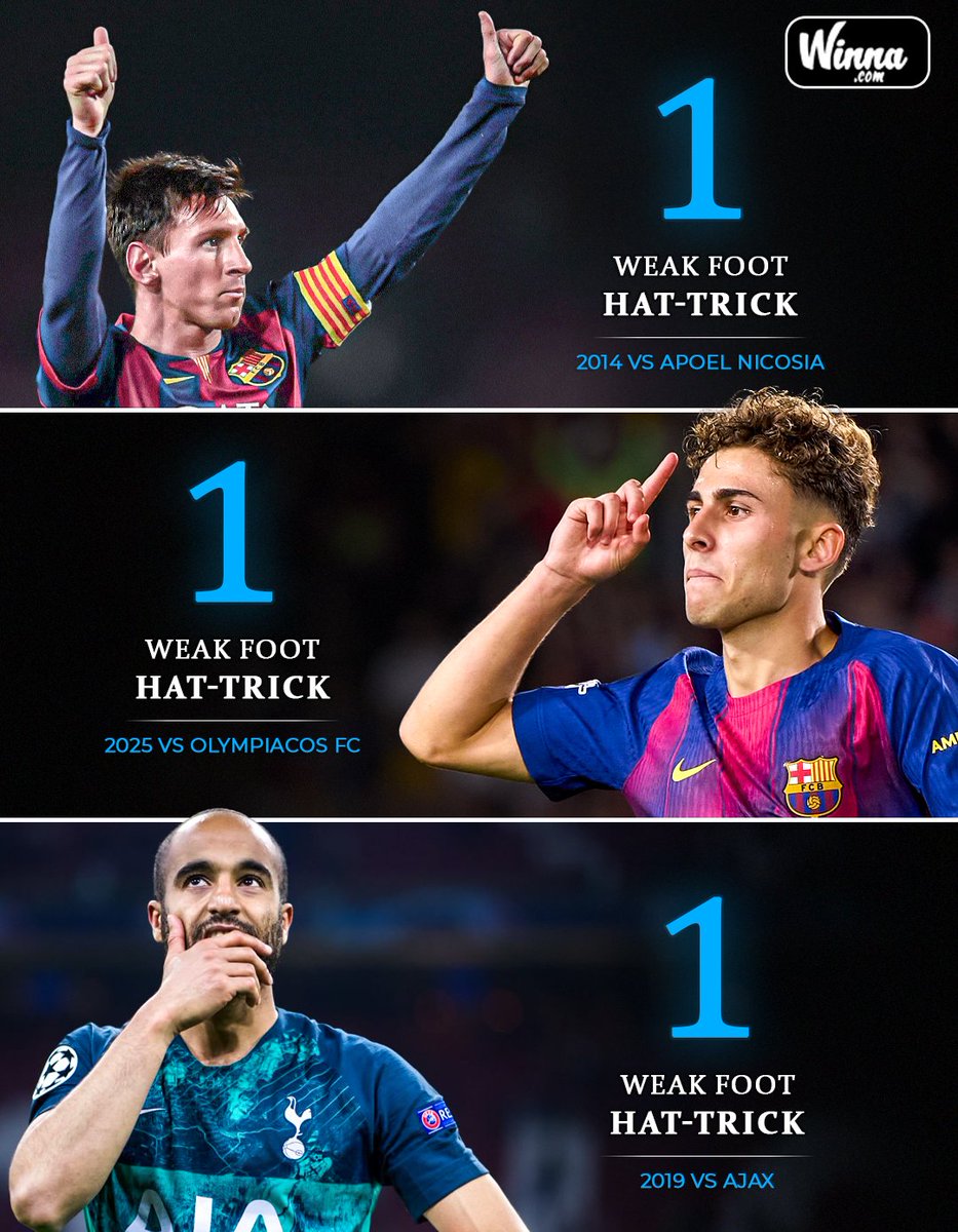 SankounTra51172's tweet photo. 🚨| Seulement 3 joueurs ont marqué un triplé avec leur pied faible en UCL : Messi, Fermín López et Lucas Moura. https://t.co/GVIypS6Jri