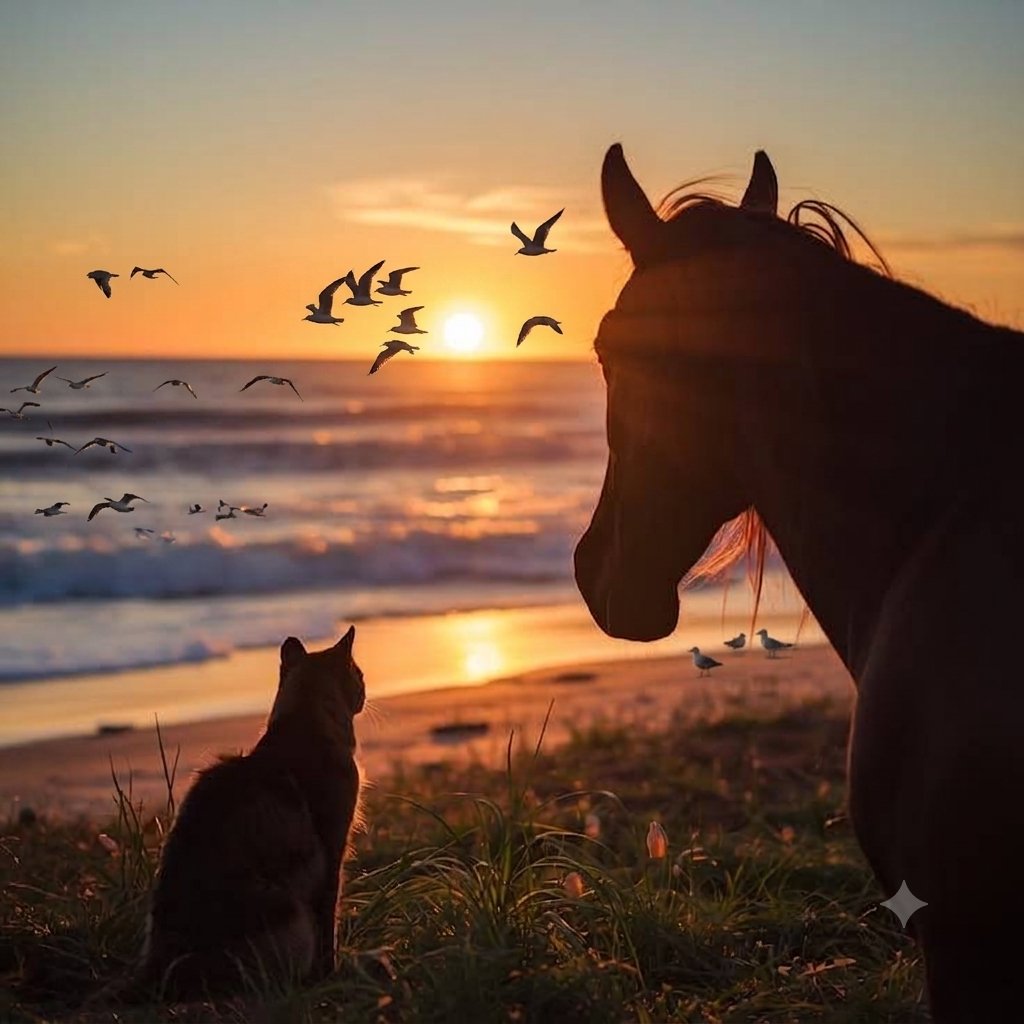 sa___ss5's tweet photo. سيمفونية من الجمال الرباني: خيل، قطة ،طيور وبحر هادئ يعانق أشعة الغروب الذهبية
ناقص بس كاسة قهوة ..☕️ https://t.co/Sw34APUX5K