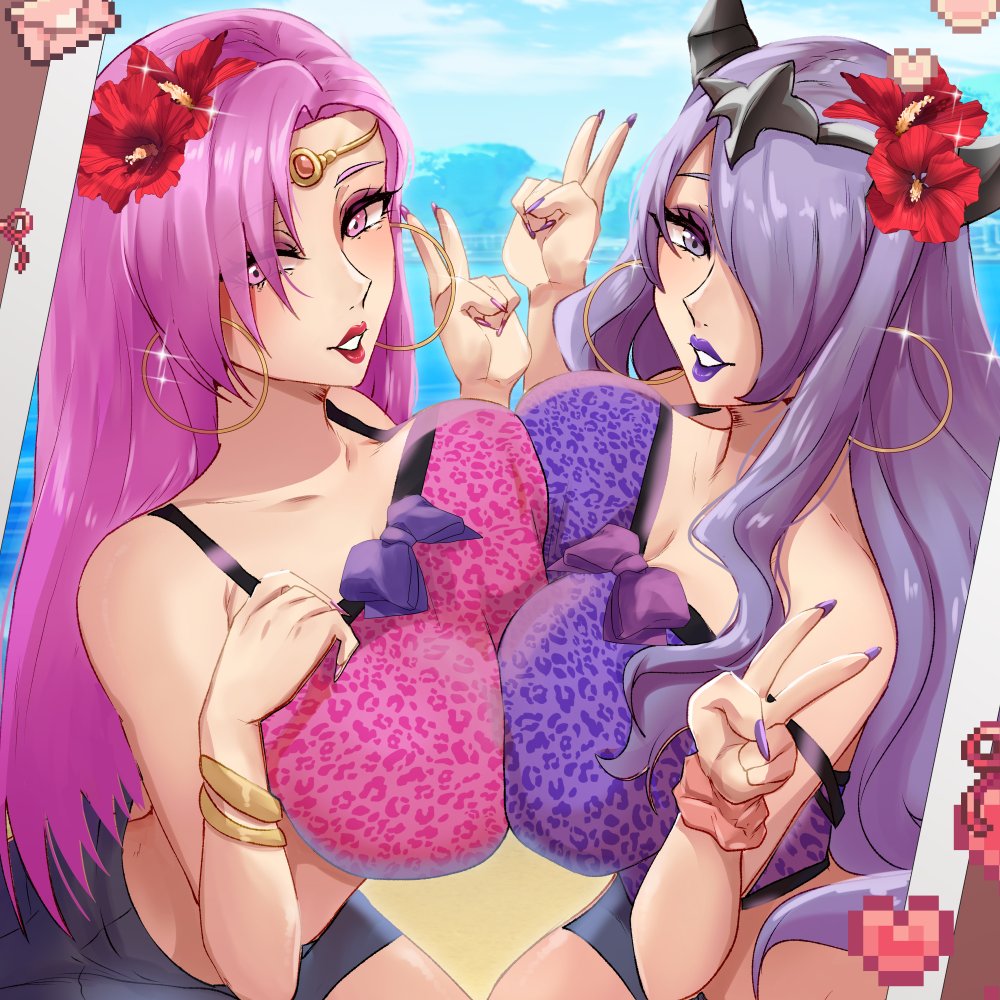Rinku_Bny's tweet photo. GYARU BRUNNYA &amp; CAMILLA 👑🌺
Patre0n poll winners 🧡

The ultimate FE dual unit! Both queens traded their armor for peak Gal glam!~

I hope you like it!
#Camilla #Brunnya #FEHeroes https://t.co/ryXv78nEYk