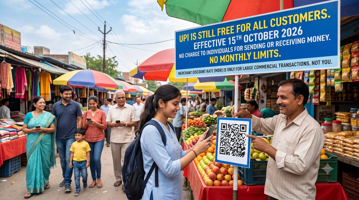 cassrawat's tweet photo. 🚨 STOP THE PANIC: UPI is NOT becoming chargeable for consumers! 🚨

There is widespread confusion regarding the revised UPI rules taking effect on October 15, 2026. Let's compress the facts and cut the noise so you know exactly how this impacts your wallet and your business operations.

👤 For Consumers (The General Public)

Zero Impact: You will not pay a single rupee extra when making payments.

Peer-to-Peer (P2P): Transferring money to friends, family, or between your own accounts remains completely free, regardless of the amount.

No Hidden Fees: Merchants and UPI apps are strictly prohibited from passing these new charges on to you at checkout.

🏪 For Merchants & Business Owners

Micro Transactions: Receiving payments up to ₹2,000 remains 100% free.

Small Vendor Exemption: If your monthly UPI QR collection is ₹1 Lakh or less, you are entirely exempt from these charges, even on larger individual payments.

The 0.4% Rule: For commercial transactions exceeding ₹2,000, a 0.4% Merchant Discount Rate (MDR) will now be deducted from your settlement.

The ₹300 Cap: The MDR maxes out at ₹300 per transaction (which triggers at ₹75,000).

Essential Sectors: Payments above ₹2,000 for railways, fuel, telecom, and insurance will incur a flat ₹5 fee instead of the percentage rate.

This framework is designed to sustain the infrastructure behind India's payment ecosystem by shifting the cost to larger commercial transactions. Because of the exemptions, 96% of all merchant transactions will remain completely unaffected.

Share this with your network to stop the misinformation!

#UPI #DigitalIndia #PersonalFinance #BusinessUpdates #FintechIndia #FinanceAwareness