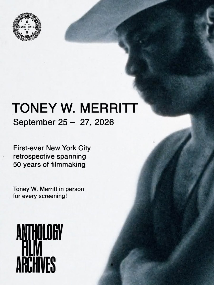 canyoncinema's tweet photo. This weekend! @AnthologyFilm presents the first extensive East Coast retrospective devoted to Toney W. Merritt's 16mm films + digital video work

The three-part series spans 50+ years, with Q&amp;As moderated by Peggy Ahwesh, @mayascade, @jasminprix, @LynneSachs1, and David Sherman https://t.co/NQ458cHpIu