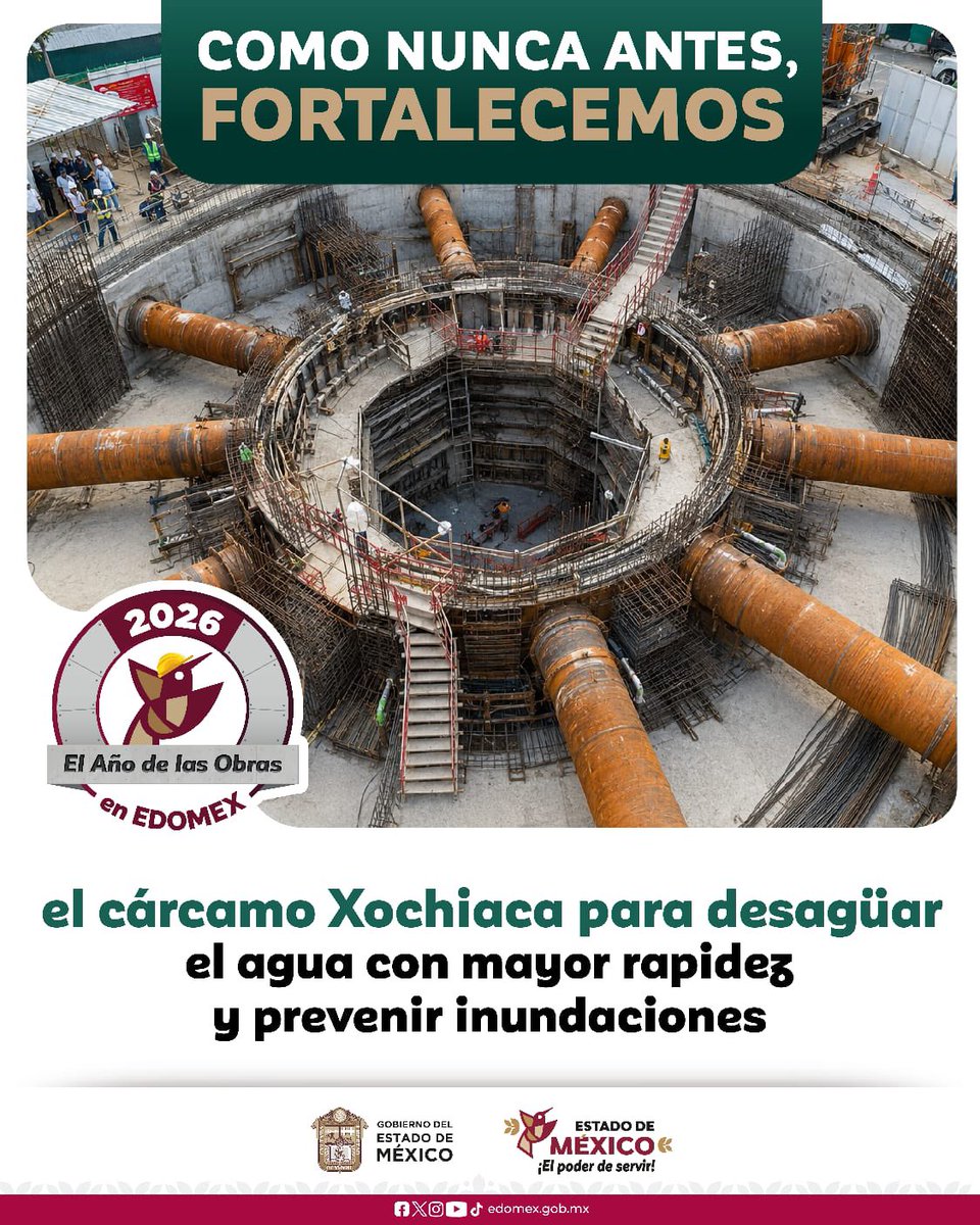 agua_edomex's tweet photo. En 2026, el #AñoDeLasObrasEdoMéx fortalece la infraestructura hidráulica.
El Cárcamo Xochiaca mejora su capacidad de desalojo para reducir riesgos de inundaciones en la región. #ElPoderDeServir https://t.co/Nk8KACr8Qy