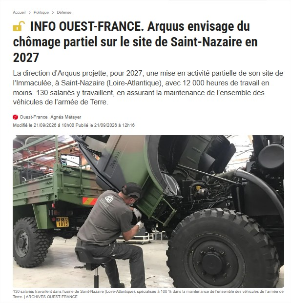 top_force's tweet photo. 🛻🚛🪖🇫🇷 #MCO #DTO @Arquus_Defense envisage du chômage partiel sur le site de Saint-Nazaire en 2027 https://t.co/BxzpjKWX4y https://t.co/bsfzdsO3kp