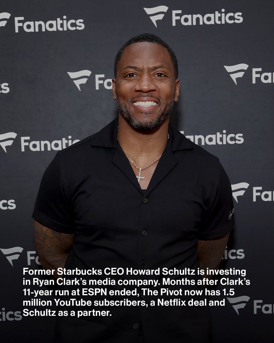 ComplexSports's tweet photo. Ryan Clark continues to level up after ESPN. His media company has secured an investment from former Starbucks CEO Howard Schultz, adding to The Pivot’s 1.5 million YouTube subscribers and Netflix deal.

📸 Getty https://t.co/j3E1OYSI4h